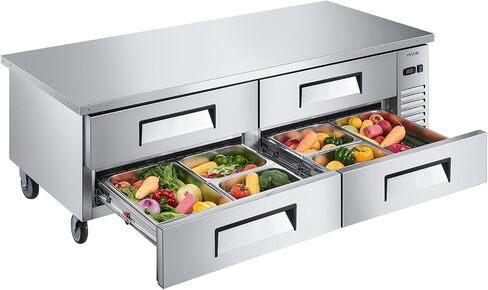 VEVOR 60" W Commercial Refrigerator, 15.4 Cu. Ft Sandwich Prep Refrigerated Table, Mega Top Food Prep Fridge with 16 Pans Cutting Board, Stainless Steel Salad Prep Cooler for Restaurant, Food Truck in Kuwait