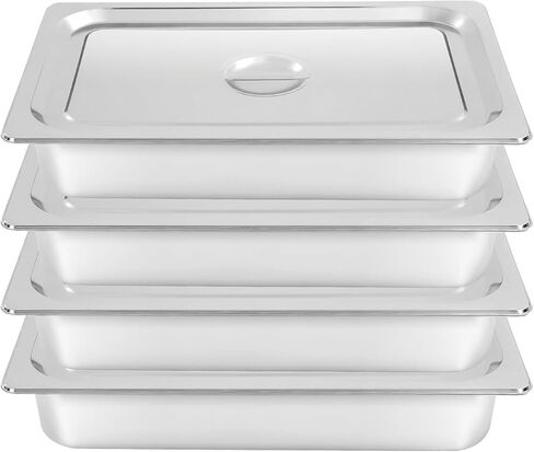 4 Pack Stainless Steel Hotel Pans, Full Size 4" Deep Commercial Food Pans With Lid Catering Food Storage Metal Pan Chafing Dishes Dinner Buffet Server for Food Prep Restaurant (21" x 12.8" x 3.9") in Kuwait