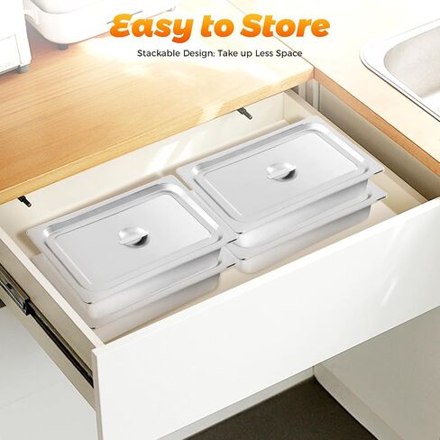 4 Pack Stainless Steel Hotel Pans, Full Size 4" Deep Commercial Food Pans With Lid Catering Food Storage Metal Pan Chafing Dishes Dinner Buffet Server for Food Prep Restaurant (21" x 12.8" x 3.9") in Kuwait
