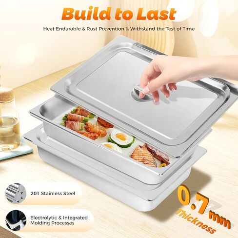 4 Pack Stainless Steel Hotel Pans, Full Size 4" Deep Commercial Food Pans With Lid Catering Food Storage Metal Pan Chafing Dishes Dinner Buffet Server for Food Prep Restaurant (21" x 12.8" x 3.9") in Kuwait