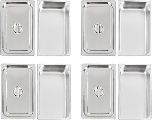 4 Pack Stainless Steel Hotel Pans, Full Size 4" Deep Commercial Food Pans With Lid Catering Food Storage Metal Pan Chafing Dishes Dinner Buffet Server for Food Prep Restaurant (21" x 12.8" x 3.9") in Kuwait