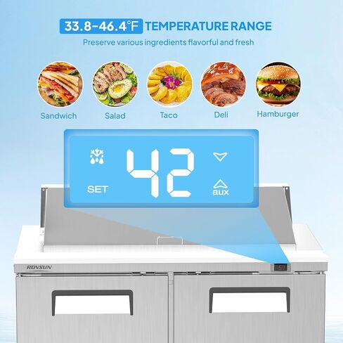 ROVSUN 49" W Sandwich Salad Prep Table Refrigerator ETL NSF, 13.6 Cu.Ft Commercial Refrigerator Salad Bar Stainless Steel w/12 Pans Cutting Board Lockable Wheels Front Door for Restaurant in Kuwait