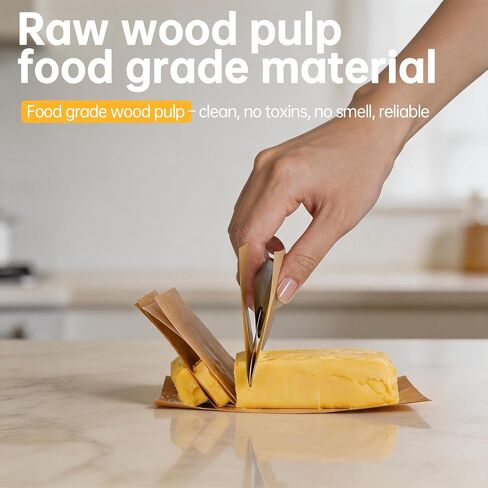 Butter Wrappers for Homemade, Greaseproof Paper Sheets, 100 Packs Oil-Resistant and Non-Stick Baking Paper, Pre-Cut Unbleached Sheets, Simple to Use, Sturdy and Long-Lasting, Great for Butter in Kuwait