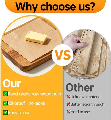 Butter Wrappers for Homemade, Greaseproof Paper Sheets, 100 Packs Oil-Resistant and Non-Stick Baking Paper, Pre-Cut Unbleached Sheets, Simple to Use, Sturdy and Long-Lasting, Great for Butter in Kuwait