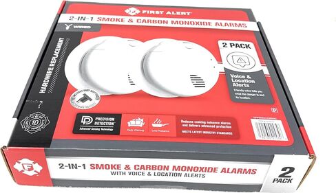 First Alert Combination Smoke & Carbon Monoxide Alarm, Interconnect Hardwire Detector with Battery Backup and Voice & Location Alerts, SMCO100V-AC, 2-Pack in Kuwait