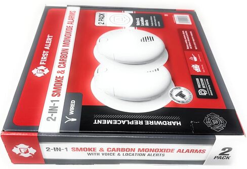 First Alert Combination Smoke & Carbon Monoxide Alarm, Interconnect Hardwire Detector with Battery Backup and Voice & Location Alerts, SMCO100V-AC, 2-Pack in Kuwait