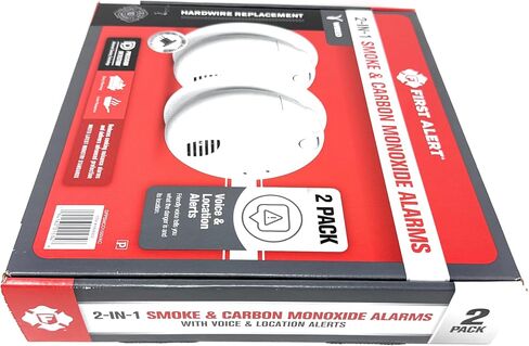 First Alert Combination Smoke & Carbon Monoxide Alarm, Interconnect Hardwire Detector with Battery Backup and Voice & Location Alerts, SMCO100V-AC, 2-Pack in Kuwait