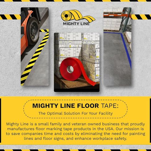 شريط تحديد الأرضيات تحذير مضاد للانزلاق من Mighty Line للسلامة، تحذير، شديد التحمل، قشر والصق، لاصق، جودة صناعية، 4 بوصات أصفر مع شيفرون سوداء، لفة 60' in Kuwait