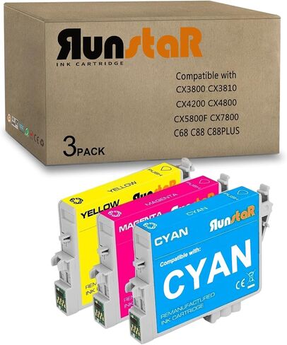 Run Star 3 Packs T060 Remanufactured Ink Cartridge Replacement for Epson 60 T060 use for Epson Stylus C88 CX3800 CX3810 CX4200 CX4800 CX5800F CX7800 C68 C88PLUS Printer (Cyan/Magenta/Yellow) in Kuwait