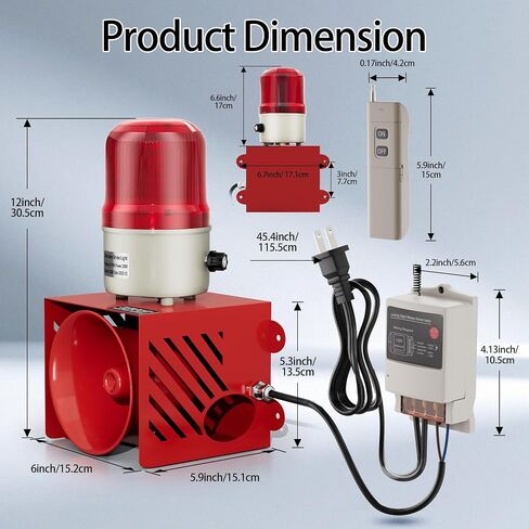 Joinfworld AC110V 120dB تحذير صفارة الإنذار إنذار الطوارئ ستروب التحكم عن بعد إنذار المكونات في الأمن حجم قابل للتعديل للمستودع، المصنع، المزرعة، المرآب in Kuwait