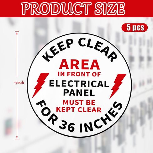 5 Pack Keep Electrical Panel Clear Floor Sign, 17" Anti-Slip Electrical Keep Clear Area Stickers Decal for Factory Warehouse Laboratory in Kuwait