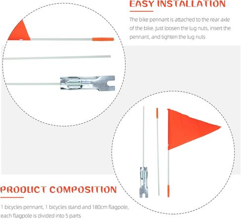 YARNOW 2 Sets 6Ft Bike Safety Flag with Pole, Solid Fiberglass High Visibility Bicycle Flag with Mounting Bracket for Kids & Adults, Adjustable Height for ATV UTV Trailer, Bright Orange in Kuwait