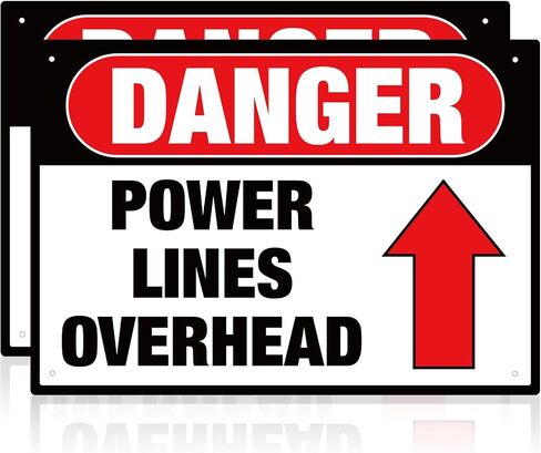 Tudomro 2 Pcs Danger: Power Lines Overhead Sign - 20" x 14" Aluminum Rounded Corners English Warning Sign for Indoor Outdoor, Pre-drill Holes at 4 Corners - OSHA Compliant in Kuwait