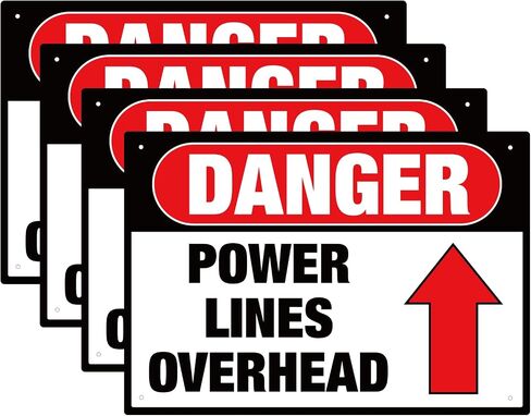 Tudomro 2 Pcs Danger: Power Lines Overhead Sign - 20" x 14" Aluminum Rounded Corners English Warning Sign for Indoor Outdoor, Pre-drill Holes at 4 Corners - OSHA Compliant in Kuwait