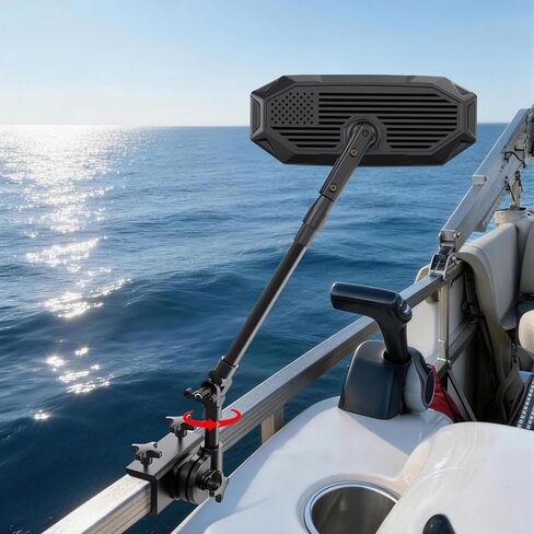 Pontoon Boat Mirror Rear View, Flag 4.8"x12.4" Large Convex Marine Mirror with Foldable Telescoping Pole, 360 Degree Adjustable Ball Joint, Quick Clamp On for Ski Boats & Pontoon Accessories in Kuwait