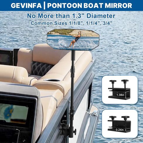 Pontoon Boat Mirror Rear View, Flag 4.8"x12.4" Large Convex Marine Mirror with Foldable Telescoping Pole, 360 Degree Adjustable Ball Joint, Quick Clamp On for Ski Boats & Pontoon Accessories in Kuwait