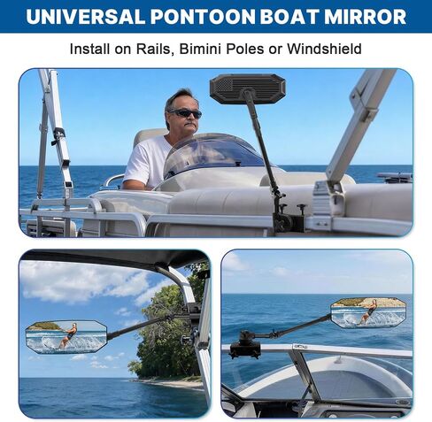 Pontoon Boat Mirror Rear View, Flag 4.8"x12.4" Large Convex Marine Mirror with Foldable Telescoping Pole, 360 Degree Adjustable Ball Joint, Quick Clamp On for Ski Boats & Pontoon Accessories in Kuwait