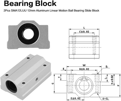 2Pcs SCS12LUU Linear Motion Slide Block,with 12mm Inner Diameter Aluminum Ball Bearing Structure,Low Friction Industrial Replacement Sliding Unit for CNC Mechanical Equipm in Kuwait