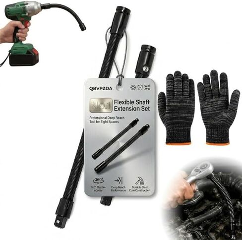 Flexible Shaft Extension Set with Gloves Included 360° Spring Steel Flexible Socket Adapter Universal Torque Rod for Tight Spaces Automotive Repair Ratchets & Hand Tools (1/2"×250mm & 1/2"×350mm ) in Kuwait