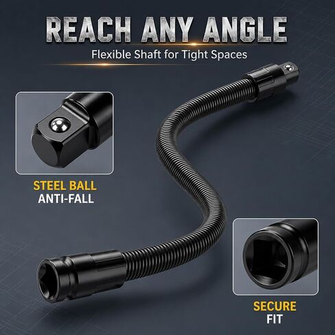 Flexible Shaft Extension Set with Gloves Included 360° Spring Steel Flexible Socket Adapter Universal Torque Rod for Tight Spaces Automotive Repair Ratchets & Hand Tools (1/2"×250mm & 1/2"×350mm ) in Kuwait