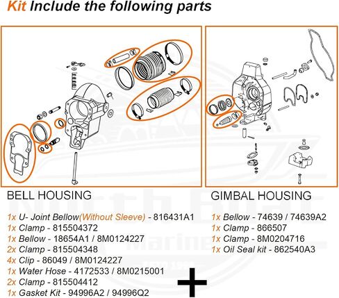 803099T1 Bellows Kit for MerCruiser Alpha 1 Gen 2 Stern Drives Transom Seal, Include 816431A1 U-Joint Bellows & 94996Q2 Gasket Kit, Repaces 18-8206, 30-803099T1 in Kuwait