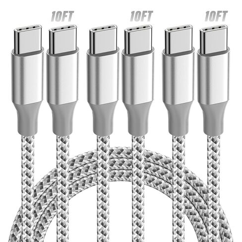KYEHD USB C Cable，3 Pack 10FT 60W Fast Charging USB C to USB C Cable, Durable Type C Charger Cable for iPhone 17/16/15/iPad MacBook CarPlay and More-Grey White in Kuwait