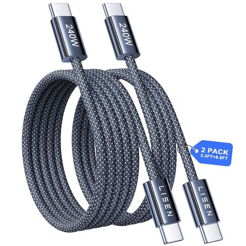LISEN USB C to USB C Cable, 240W C to C Cable Fast Charging [6.6FT, 2 Pack] Type C Charger Fast Charging USBC to USBC Cable for iPhone 17 16 15 Pro Max iPad MacBook Neo Air Pro Samsung S26 S25 Ultra in Kuwait