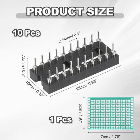 MECCANIXITY 10Pcs 500V DIP IC Chip Socket Adapter 2.54mm Pitch 20 Round Pins with Single-Sided Tin-Plated Circuit Board for Breadboard PCB Board Chip in Kuwait