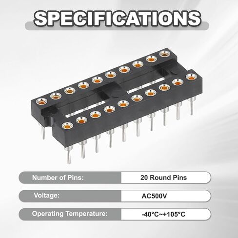 MECCANIXITY 10Pcs 500V DIP IC Chip Socket Adapter 2.54mm Pitch 20 Round Pins with Single-Sided Tin-Plated Circuit Board for Breadboard PCB Board Chip in Kuwait