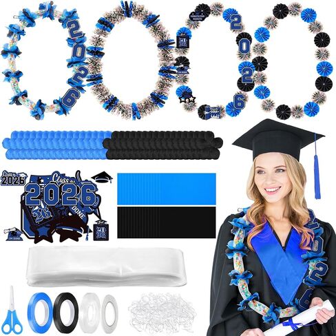 24 Sets Graduation Candy Lei Making Kit Include 24 Clear Poly Candy Lei Tubing with Flower Cards Grad Stickers White Rubber Bands Ribbons Glues for 2025 Graduation Party Supplies in Saudi Arabia