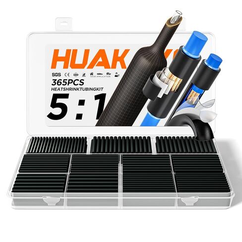 5:1 Heat Shrink Tubing Kit 365 PCS, Industry-Leading 5:1 Ratio Shrink Wrap Tubing Adhesive Lined, Heat Shrink Wire Connectors, Marine Grade Dual Wall, Waterproof Electrical Wire Tube Connectors(Black) in Kuwait