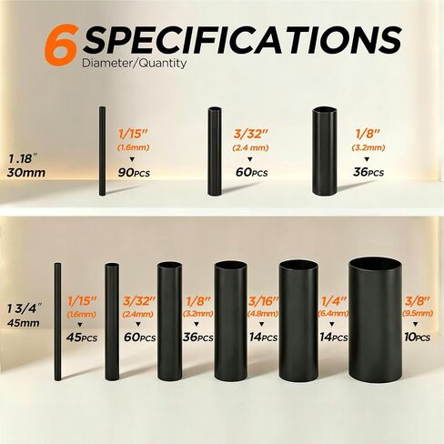 5:1 Heat Shrink Tubing Kit 365 PCS, Industry-Leading 5:1 Ratio Shrink Wrap Tubing Adhesive Lined, Heat Shrink Wire Connectors, Marine Grade Dual Wall, Waterproof Electrical Wire Tube Connectors(Black) in Kuwait