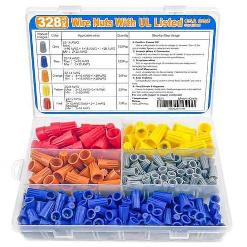 328Pcs UL Listed Wire Nuts Assortment Kit, Wire Nuts & Wire Caps Set, Twist-On Wire Nuts Connectors for Electrical Wiring, Color-Coded Connectors in Kuwait