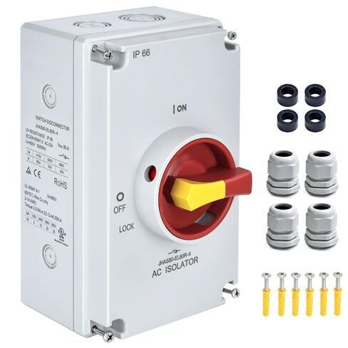 UL-Listed 80Amp AC Disconnect Switch 4-Pole 800V AC; PV Isolation On Off; IP66 Waterproof 3 Phase Disconnect Box Outdoor Breaker 4-Ways in Kuwait