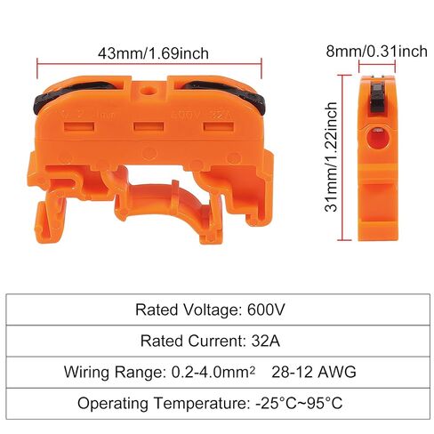 20pcs DIN Rail Terminal Blocks, Compact Wire Conductor Wiring Connectors for 24-12 AWG (Orange) in Kuwait