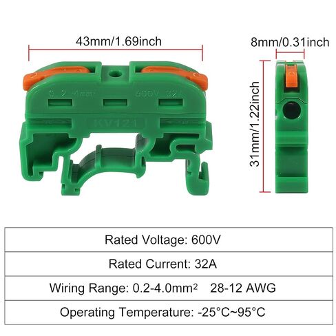 20pcs DIN Rail Terminal Blocks, Compact Wire Conductor Wiring Connectors for 24-12 AWG (Green) in Kuwait