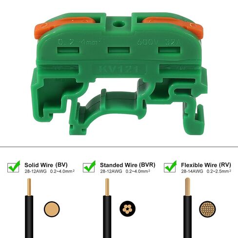 20pcs DIN Rail Terminal Blocks, Compact Wire Conductor Wiring Connectors for 24-12 AWG (Green) in Kuwait