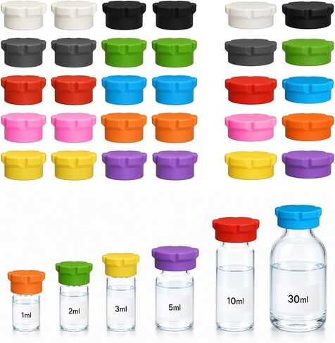 Glass Vial Protective Vial Caps for 2ml 3ml 5ml 10ml 30ml, Protective Reusable Silicone Covers for 1ml-100ml Glass Vials Fit Peptide Case for Fridge, Airtight Fridge Organizer in Kuwait