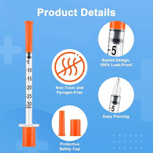 100 Pack 0.3ml/cc 30G 5/16" (8mm) Lab Liquid Measurement, Bold Markings for Accurate Dosing, Lab Supplies, Individually Packaging in Kuwait