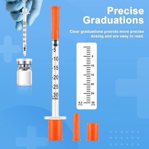 100 Pack 0.3ml/cc 30G 5/16" (8mm) Lab Liquid Measurement, Bold Markings for Accurate Dosing, Lab Supplies, Individually Packaging in Kuwait