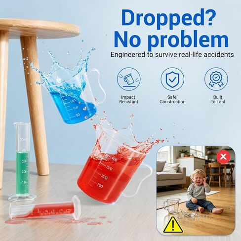 moveland 28 PCS Plastic Test Tubes and Beaker for Classroom and Lab Use | Thick plastic lab set – break-resistant & durable for repeated use. Ideal for school measurement or home color potion play. in Kuwait