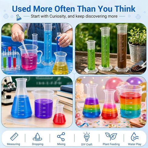 moveland 28 PCS Plastic Test Tubes and Beaker for Classroom and Lab Use | Thick plastic lab set – break-resistant & durable for repeated use. Ideal for school measurement or home color potion play. in Kuwait