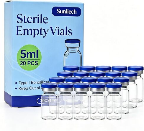 10Pcs 5ml Empty Sterile Glass Vials, Airtight Sealed Sample Vials with Self Healing Port & Flip Off Aluminum Cap for Injection Use in Kuwait
