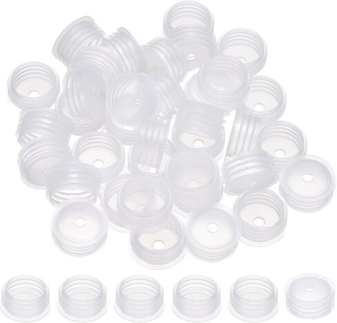 PATIKIL Suit for 20mm Plastic Bottle Adapter, 60 Pcs Press-in Bottle Plug with Hole Plastic Dispenser Cap Laboratory Stoppers for Lab Home Outdoor Cosmetics Shampoo Essential Oil, Clear in Kuwait