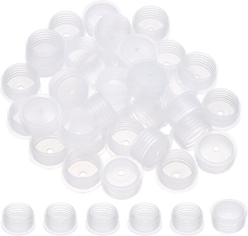 PATIKIL Suit for 20mm Plastic Bottle Adapter, 60 Pcs Press-in Bottle Plug with Hole Plastic Dispenser Cap Laboratory Stoppers for Lab Home Outdoor Cosmetics Shampoo Essential Oil, Clear in Kuwait