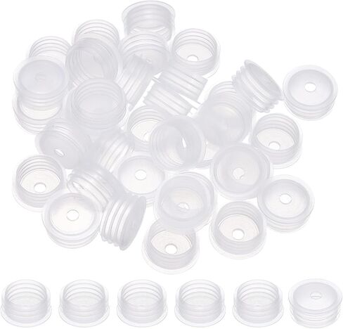 PATIKIL Suit for 20mm Plastic Bottle Adapter, 60 Pcs Press-in Bottle Plug with Hole Plastic Dispenser Cap Laboratory Stoppers for Lab Home Outdoor Cosmetics Shampoo Essential Oil, Clear in Kuwait