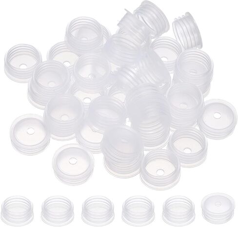 PATIKIL Suit for 20mm Plastic Bottle Adapter, 60 Pcs Press-in Bottle Plug with Hole Plastic Dispenser Cap Laboratory Stoppers for Lab Home Outdoor Cosmetics Shampoo Essential Oil, Clear in Kuwait