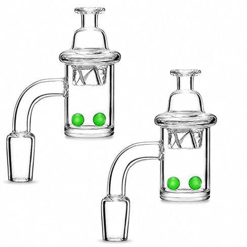 2PCS 14mm Bowl Lab Glass Funnel Set with Lid, 100% Quartz Material Heat-Resistant Funnel with Right-Angle Buffer Zone,Per Set with 2 Light-up Balls in Kuwait