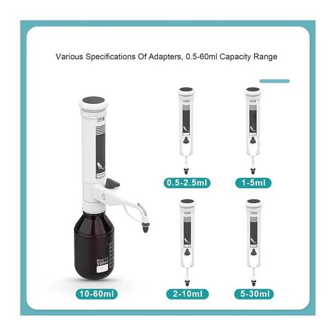 Bottle Top Dispenser for Scientific Research, Adjustable 0.5-60ml, Double Valves, Digital Display, Gear Adjustment, Includes Threaded Adapters – Bottle Not Included(5-30ML) in Saudi Arabia