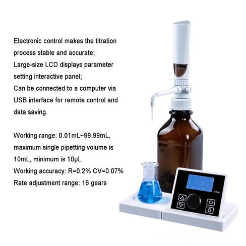 Digital Bottle Top Dispenser, Electronic Titrator, 0.01-99.99ml Adjustable Volume, 16 Gears Rate Adjustment, Data Transfer and Storage, Brown Bottle Not Included in Kuwait